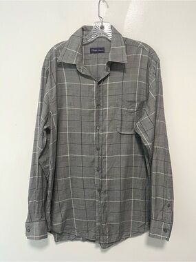 Ralph Lauren Purple Label Gray Plaid Button Down Dress Shirt Cotton L (read)